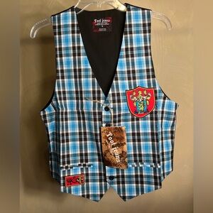 Tool Jeans Blue Plaid Tartan Vest Casual Formal Suit Vest Tuxedo Waistcoat|Sz:S